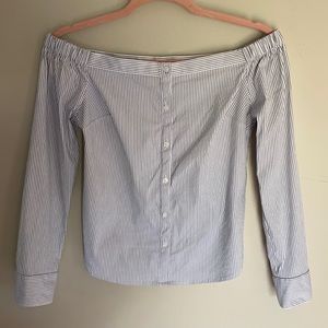 Express Striped Off The Shoulder Essential Shirt - XS